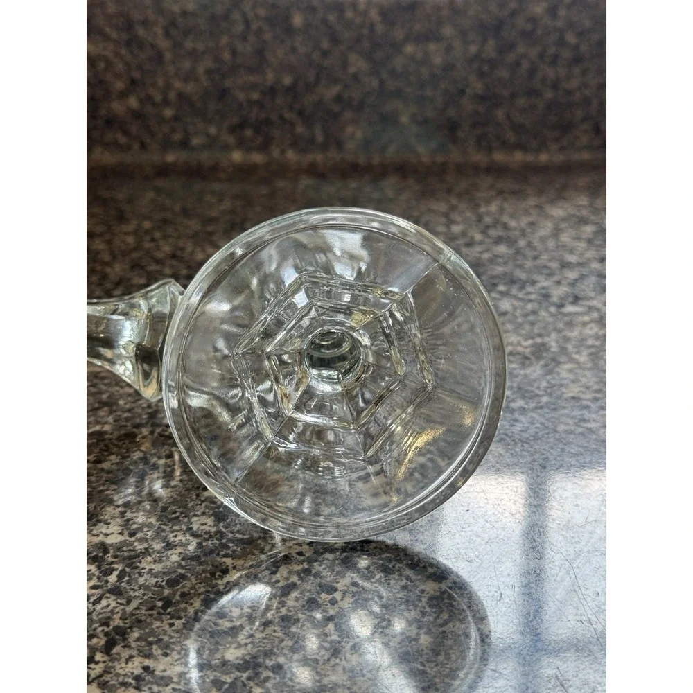 Glass Candlestick Holders Clear Hexagonal Base Pair Vintage Crissa Decor